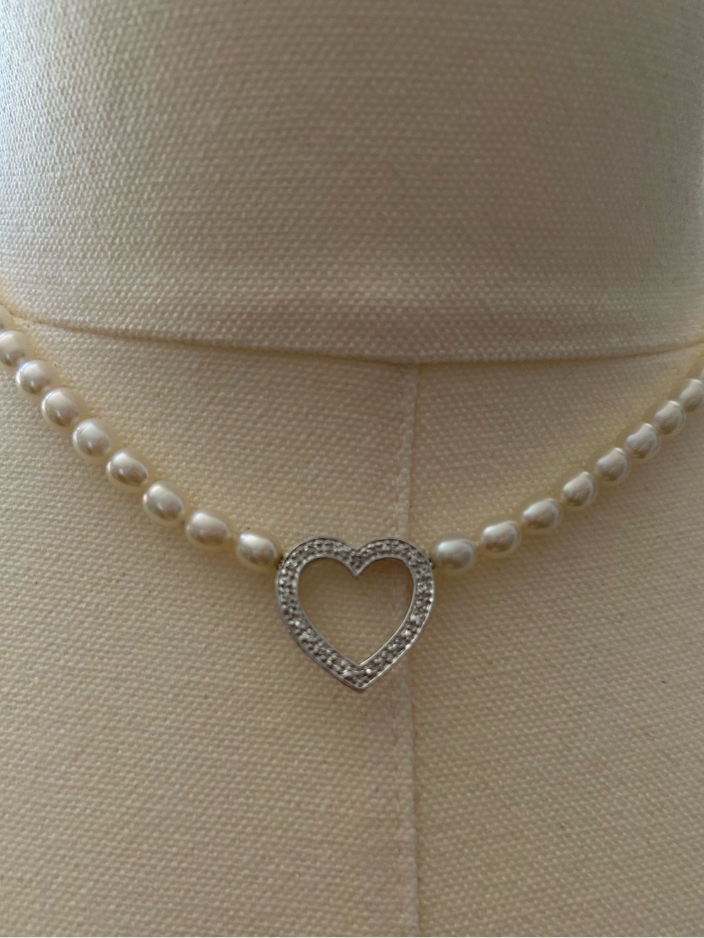 QVC White Pearl Necklace with Silver Heart Charm